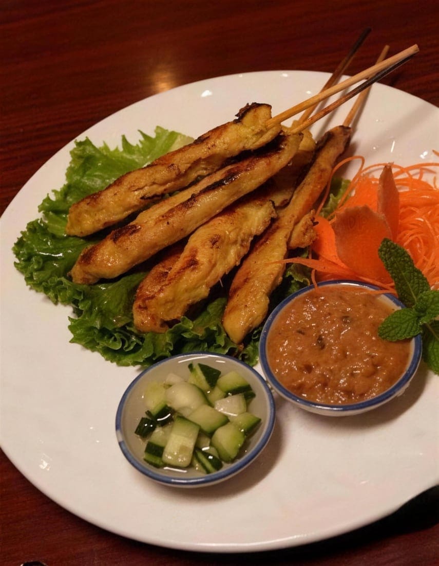 Grilled chicken satay skewers